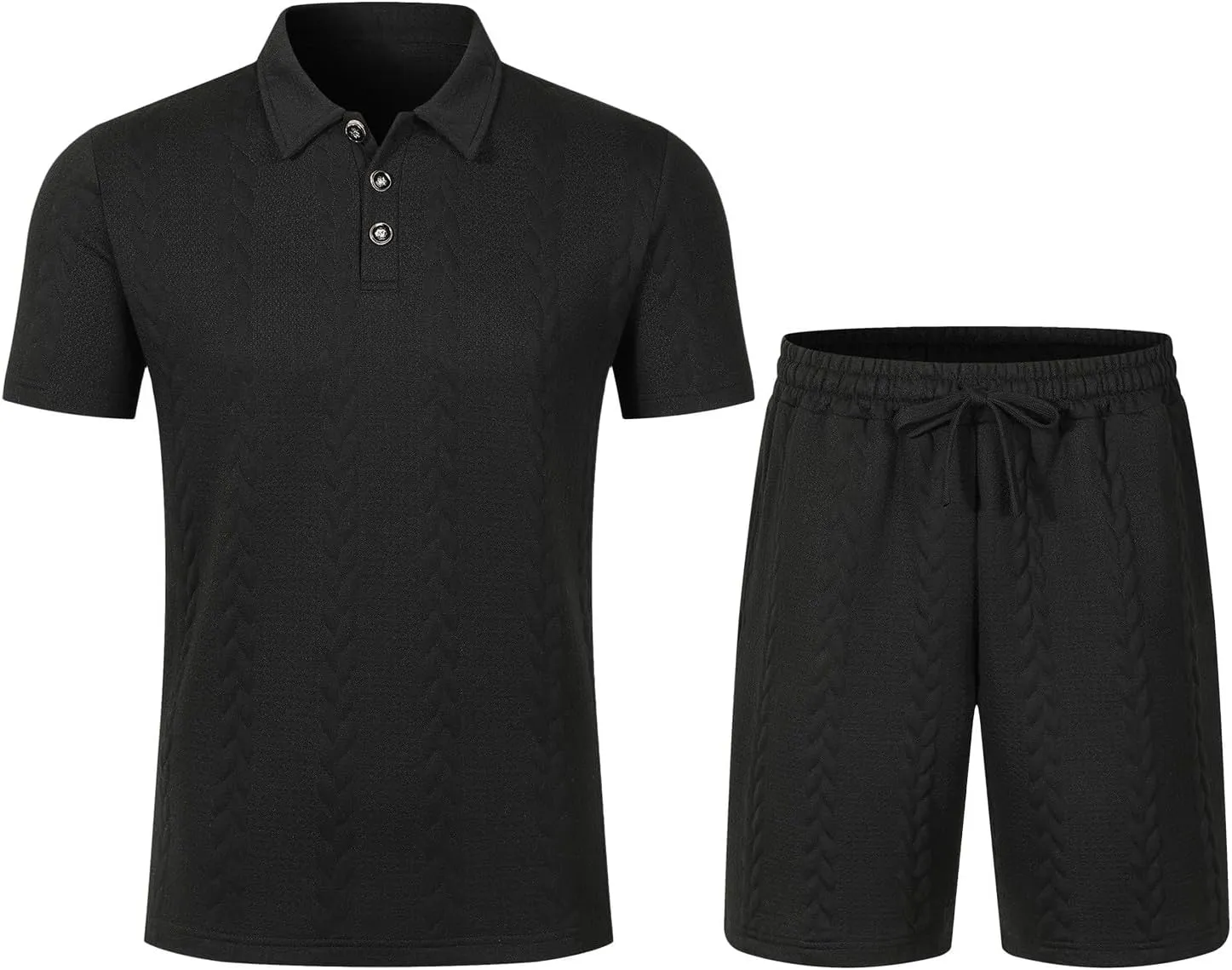 Mens Summer Lounge Sets 2 Piece Outfits Solid Texture Short Sleeve Polos Shirts Shorts Sets Casual Outdoor Streetwear