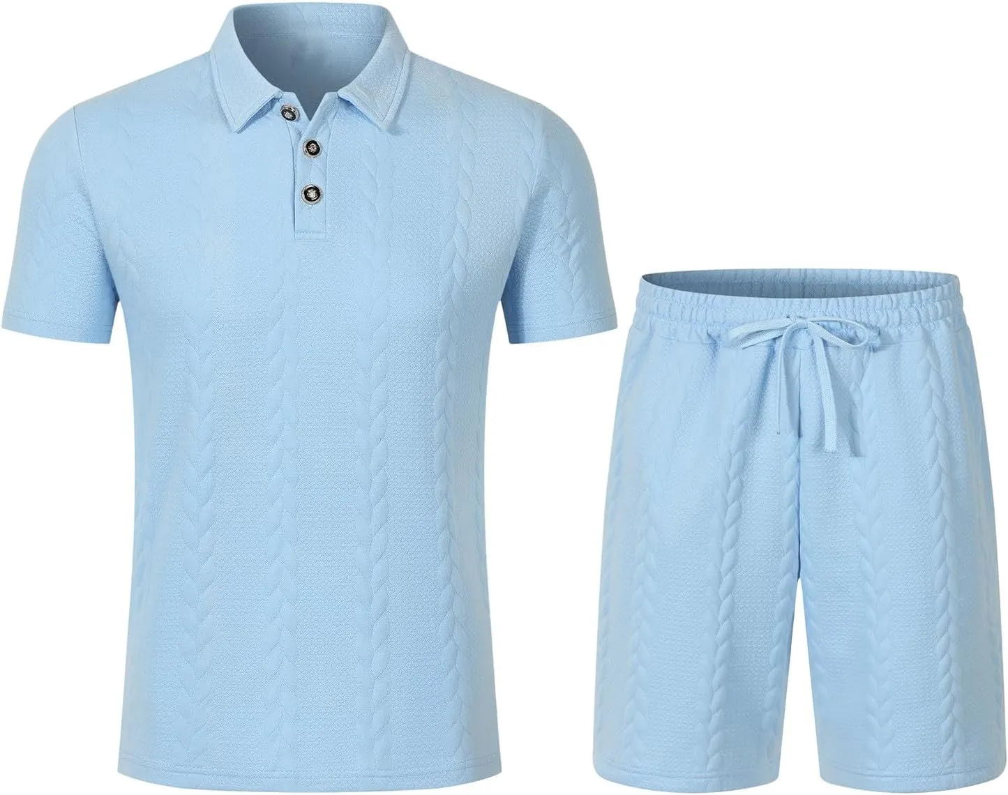 Mens Summer Lounge Sets 2 Piece Outfits Solid Texture Short Sleeve Polos Shirts Shorts Sets Casual Outdoor Streetwear