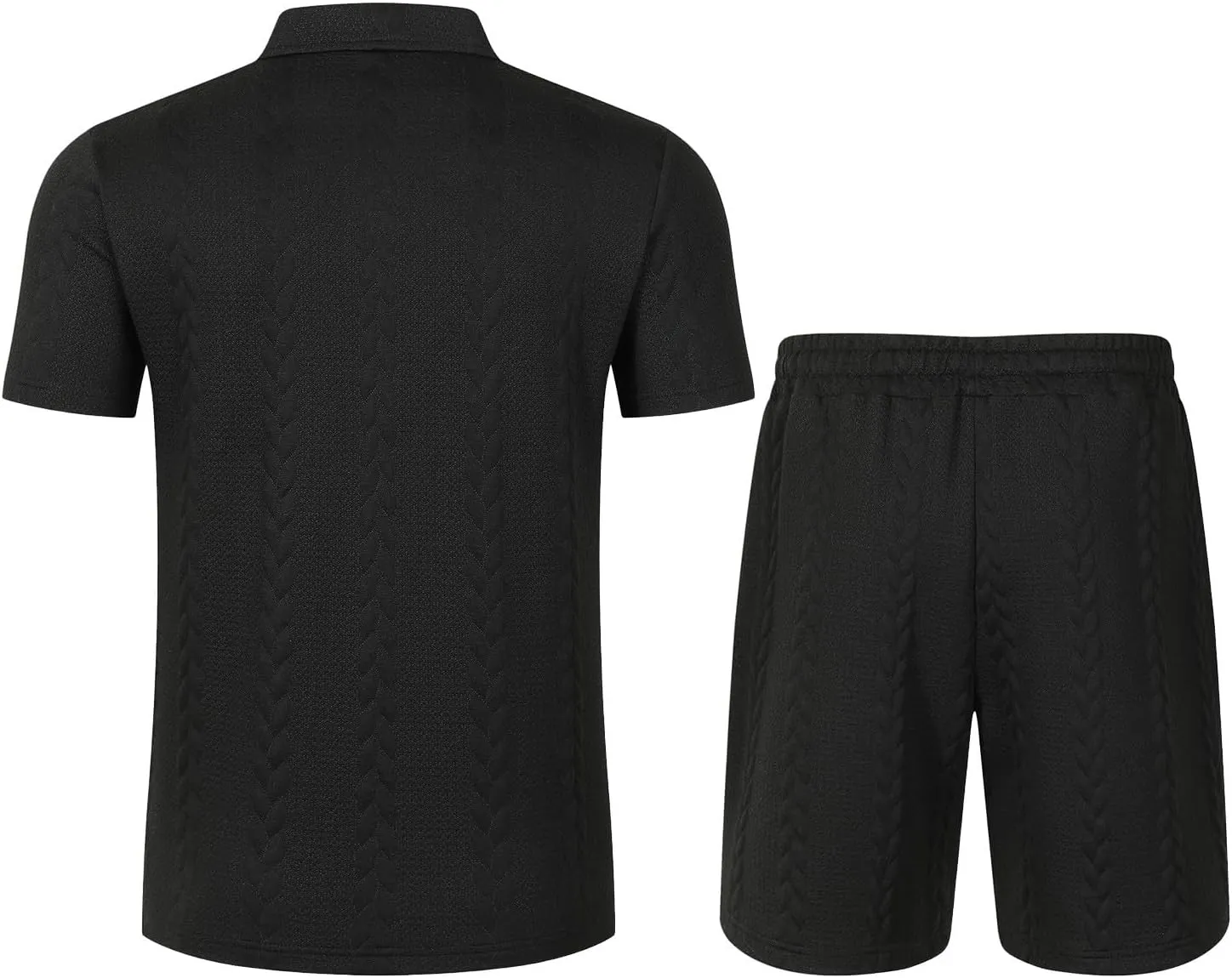 Mens Summer Lounge Sets 2 Piece Outfits Solid Texture Short Sleeve Polos Shirts Shorts Sets Casual Outdoor Streetwear