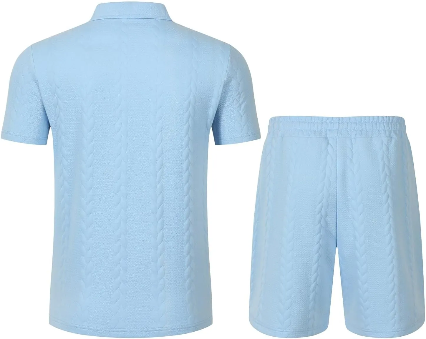Mens Summer Lounge Sets 2 Piece Outfits Solid Texture Short Sleeve Polos Shirts Shorts Sets Casual Outdoor Streetwear