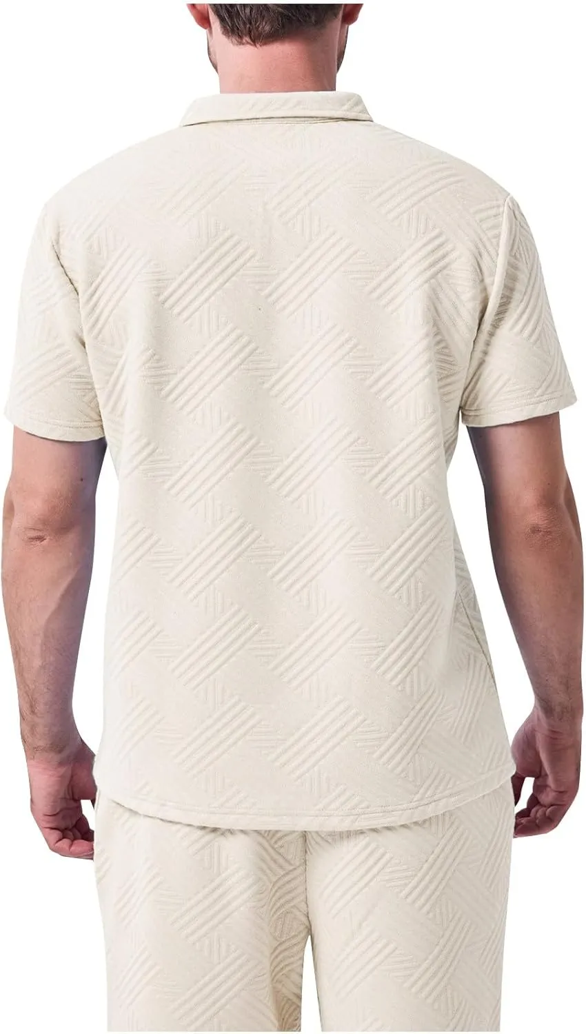 Mens Summer Two Piece Outfits Short Sleeve Shirts and Shorts Matching Sets Casual Beach Solid Texture Set Tracksuit