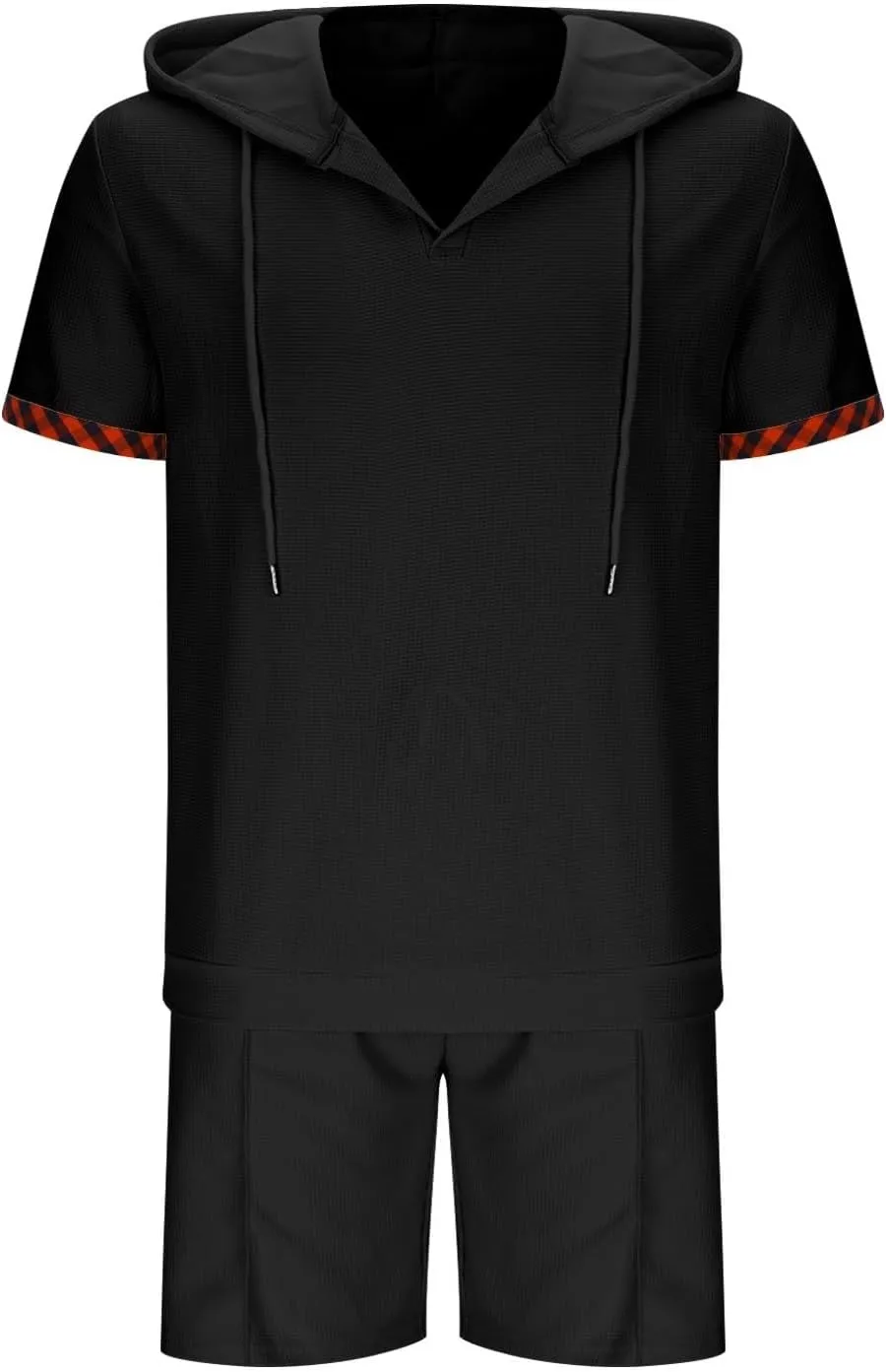 Mens Tracksuit 2 Piece Short Sleeve Hooded Athletic Shirts and Shorts Sweatsuits Sets with Pockets for Casual Running