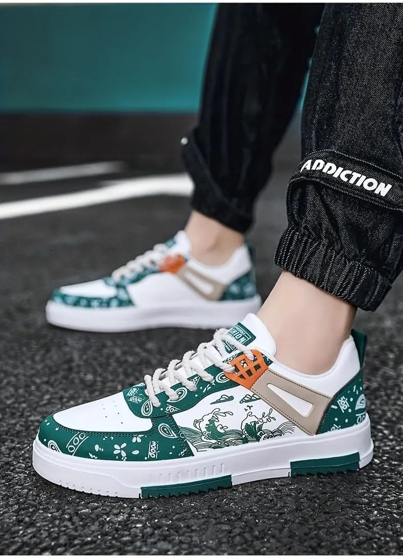 Men's Trendy Skate Shoes, Wear-Resistant Non Slip Lace-up Sneakers for Outdoor, Men's Street Style Footwear