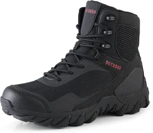 Mens Walking Boots Water Resistant High Top Hiking Trekking Lace Up Trail Shoes Outdoor Sport Black-EU39/US7