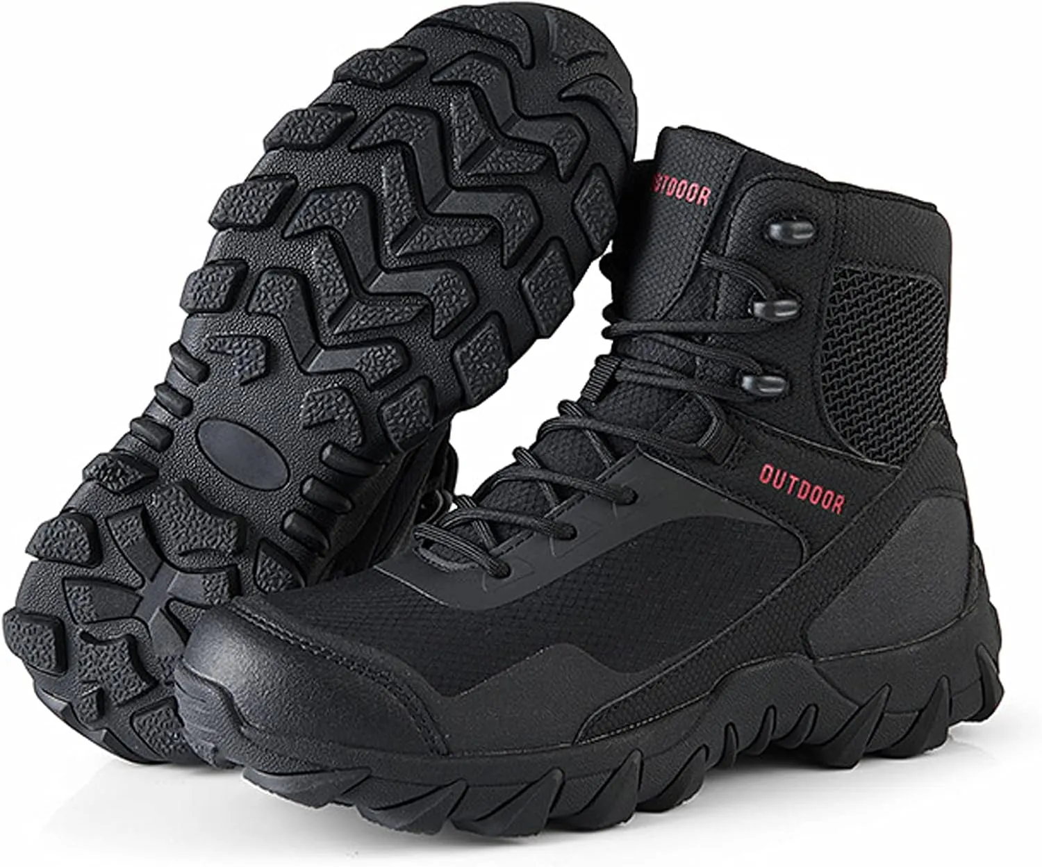 Mens Walking Boots Water Resistant High Top Hiking Trekking Lace Up Trail Shoes Outdoor Sport Black-EU39/US7