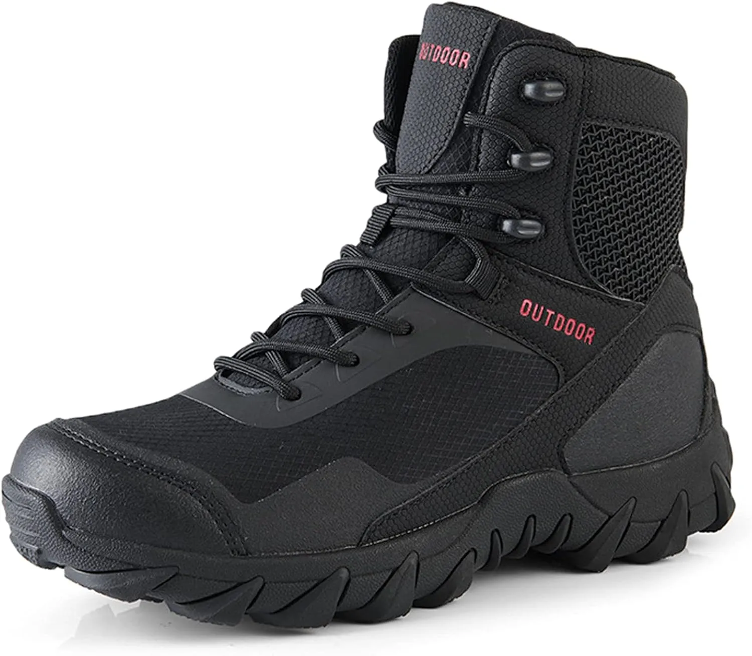 Mens Walking Boots Water Resistant High Top Hiking Trekking Lace Up Trail Shoes Outdoor Sport Black-EU39/US7