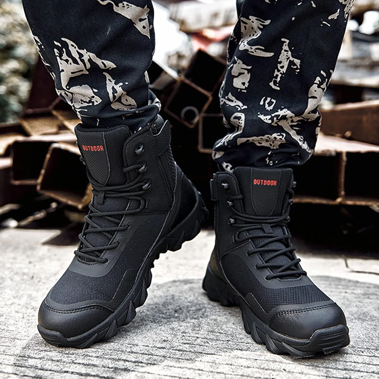 Mens Walking Boots Water Resistant High Top Hiking Trekking Lace Up Trail Shoes Outdoor Sport Black-EU39/US7