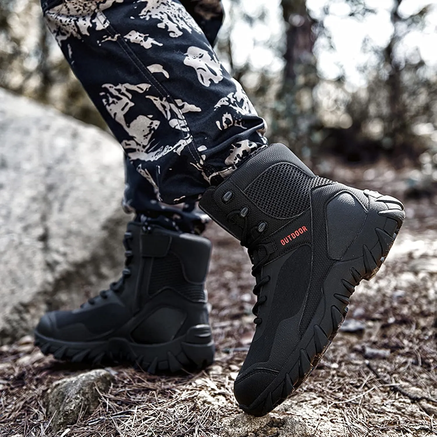 Mens Walking Boots Water Resistant High Top Hiking Trekking Lace Up Trail Shoes Outdoor Sport Black-EU39/US7