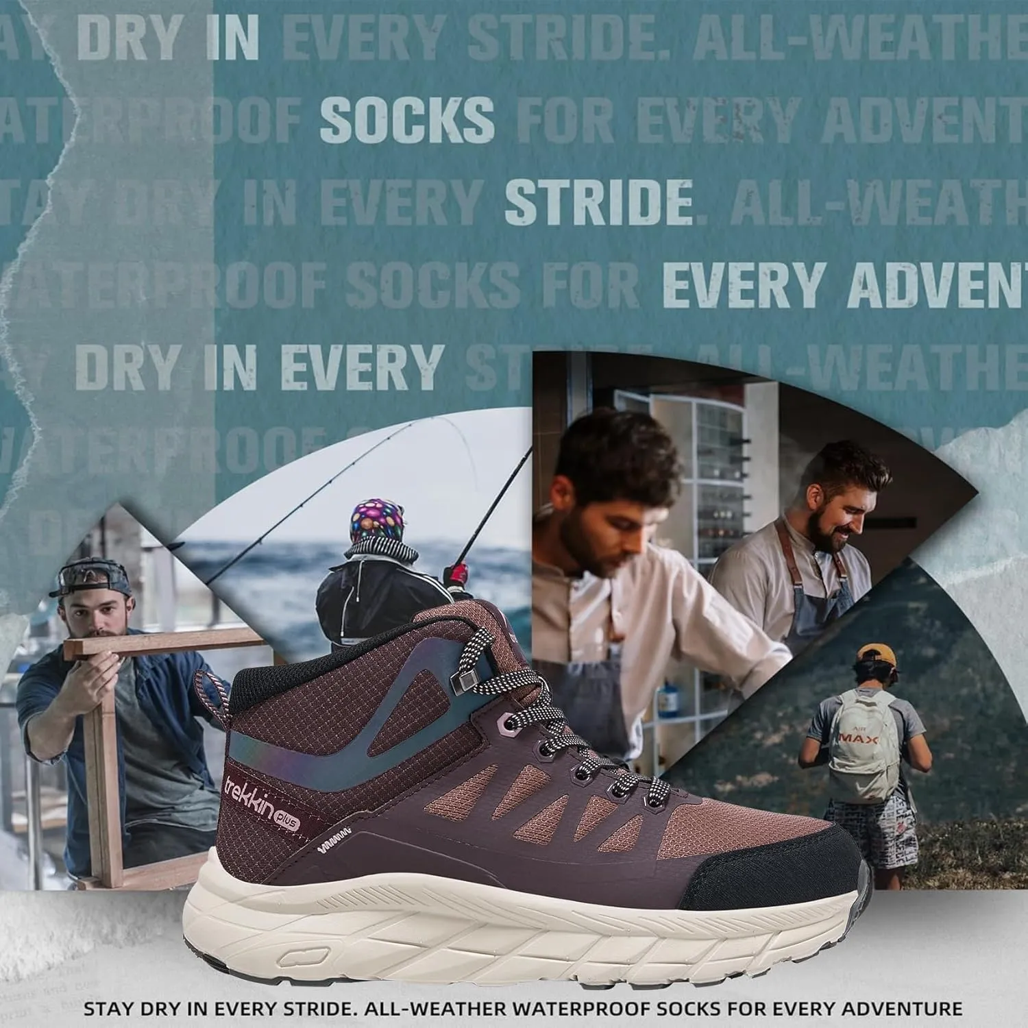 Men's Waterproof Walking Shoes Lightweight Water Resistant Sneakers Cushion Sole Boots for Work All Day Trekking Ankle High Camping Trails Hiking Boot