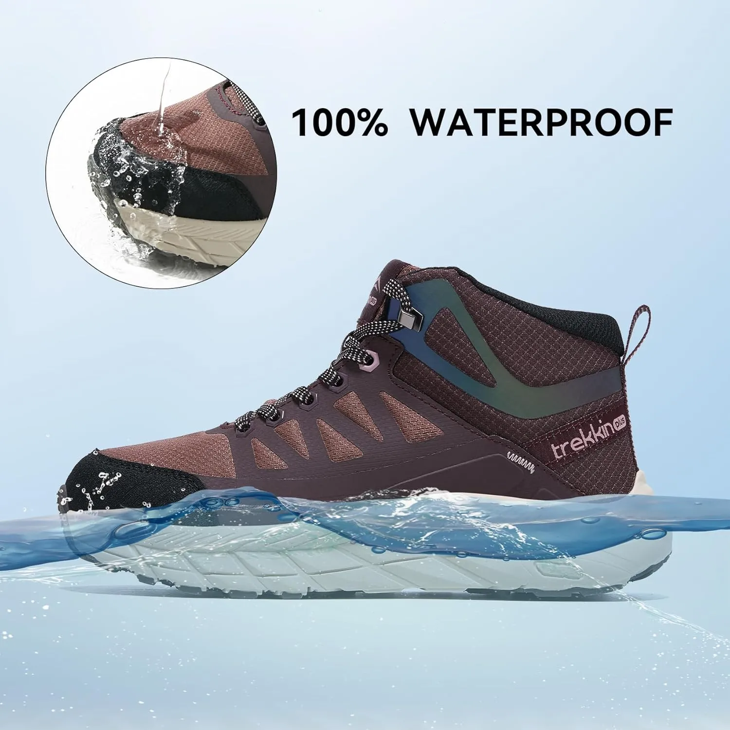 Men's Waterproof Walking Shoes Lightweight Water Resistant Sneakers Cushion Sole Boots for Work All Day Trekking Ankle High Camping Trails Hiking Boot
