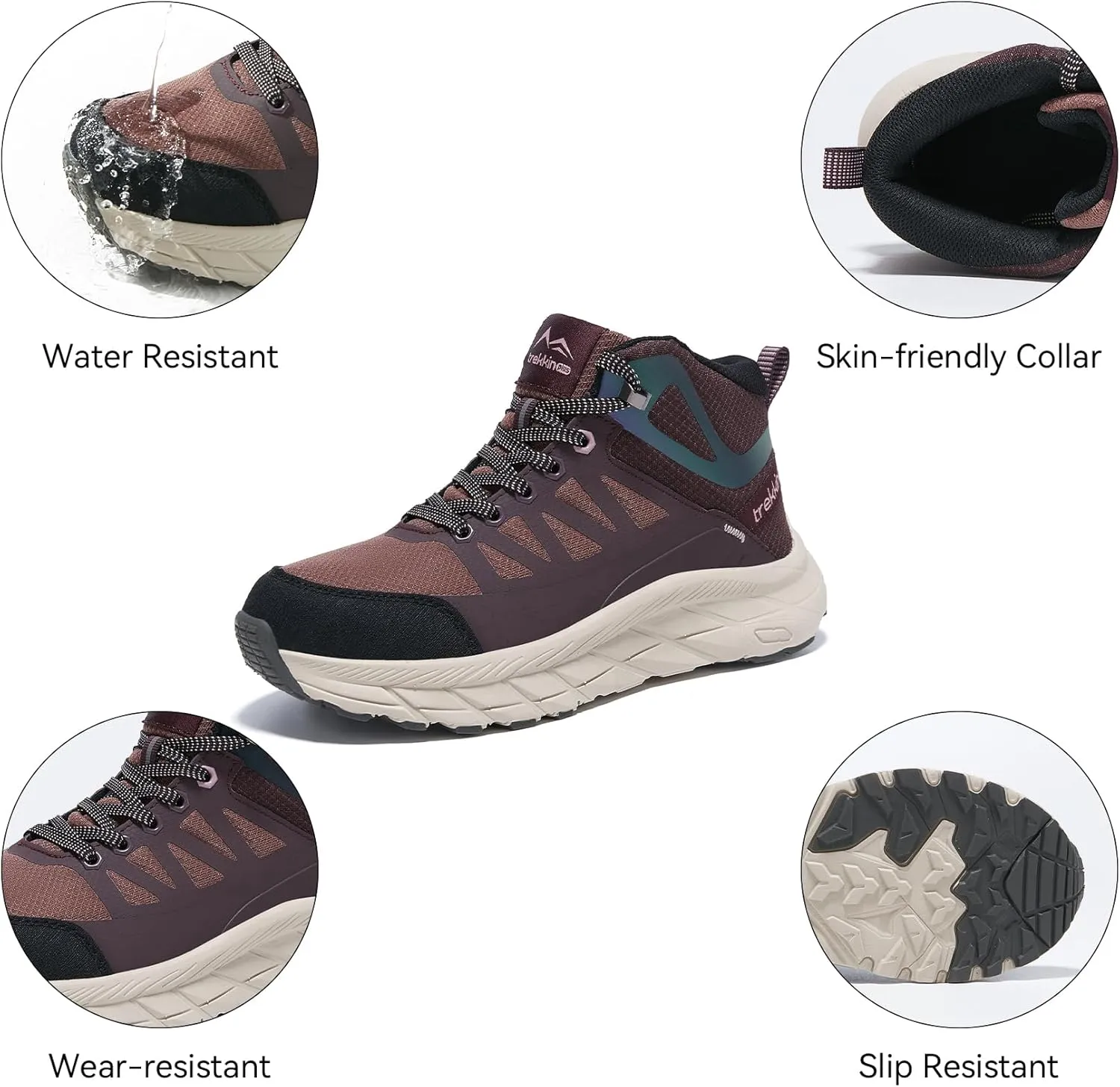 Men's Waterproof Walking Shoes Lightweight Water Resistant Sneakers Cushion Sole Boots for Work All Day Trekking Ankle High Camping Trails Hiking Boot