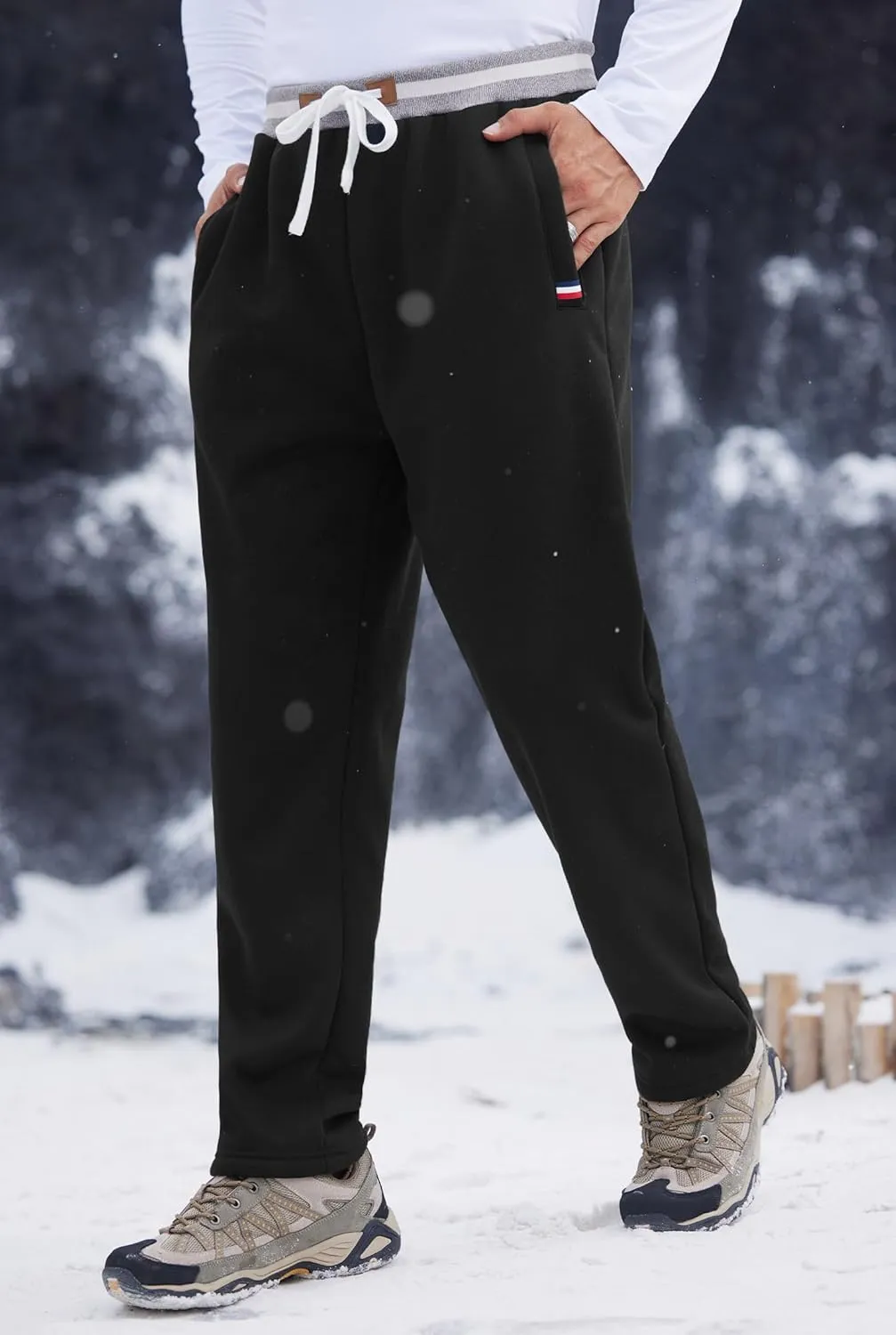 Mens Winter Fleece Joggers Sherpa Lined Sweatpants Active Running Pants Open Bottom (S-XXL)