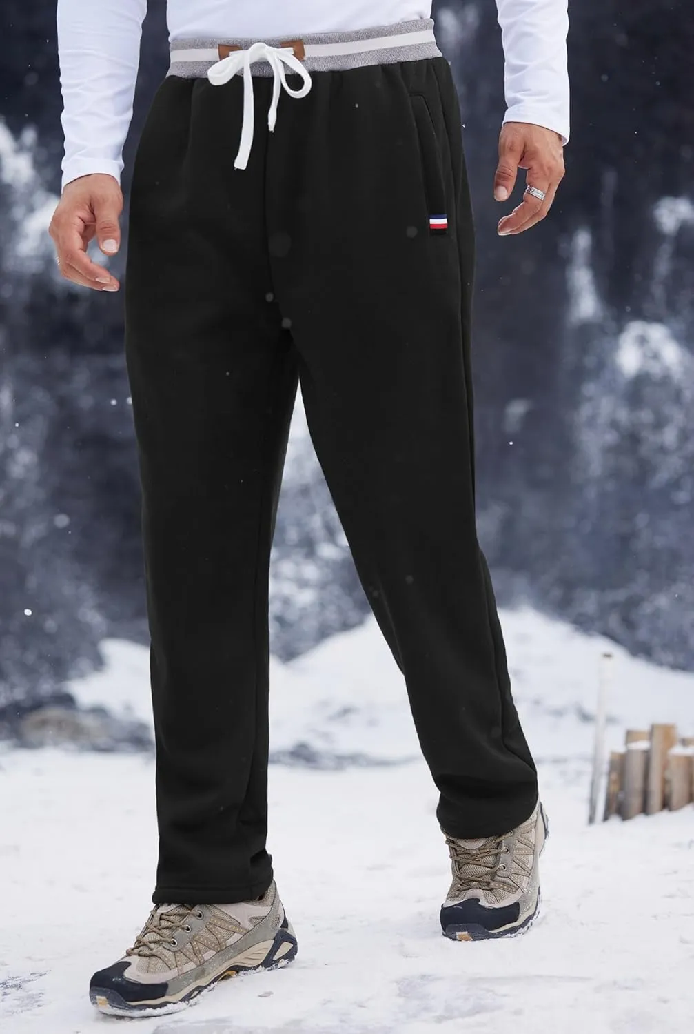 Mens Winter Fleece Joggers Sherpa Lined Sweatpants Active Running Pants Open Bottom (S-XXL)