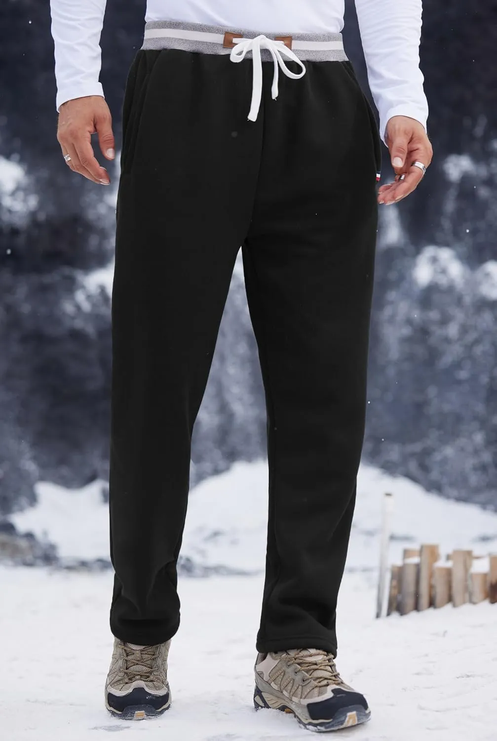 Mens Winter Fleece Joggers Sherpa Lined Sweatpants Active Running Pants Open Bottom (S-XXL)