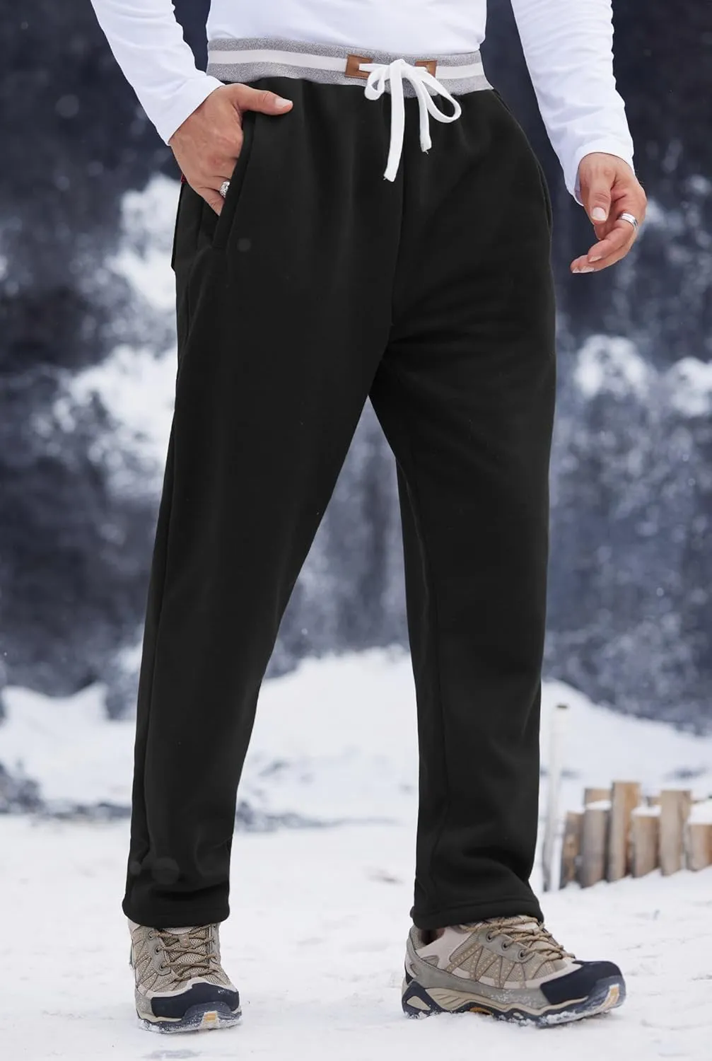 Mens Winter Fleece Joggers Sherpa Lined Sweatpants Active Running Pants Open Bottom (S-XXL)