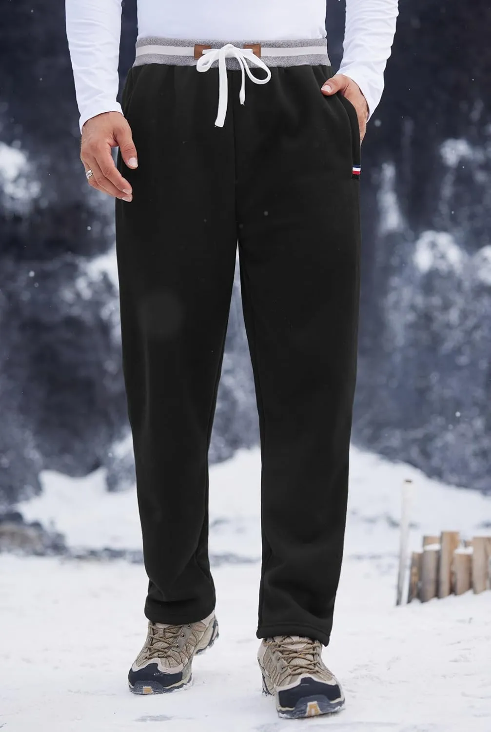 Mens Winter Fleece Joggers Sherpa Lined Sweatpants Active Running Pants Open Bottom (S-XXL)