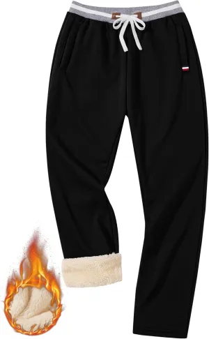Mens Winter Fleece Joggers Sherpa Lined Sweatpants Active Running Pants Open Bottom (S-XXL)