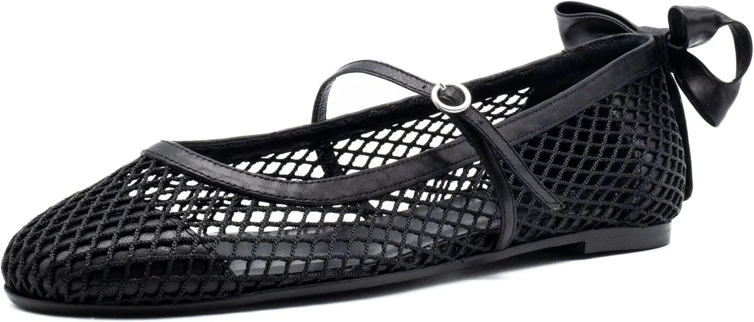 Mesh Ballet Flats for Women Elegant Bows Round Head Design Comfortable and Breathable Shoes Perfect for Weddings