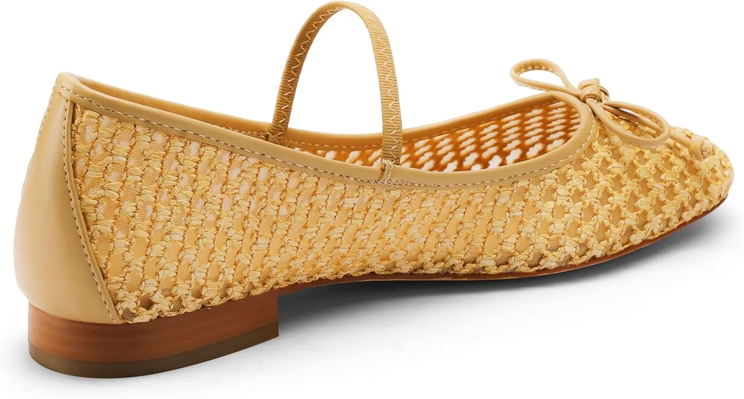 Mesh Ballet Flats for Women Stylish Mary Jane Shoes Design with Pull-On Fit Elegant Round Toe Breathable Material Cute Bow Accent