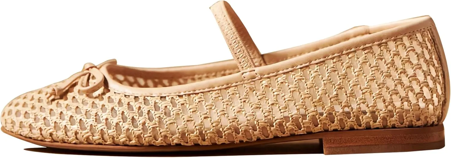 Mesh Ballet Flats for Women Stylish Mary Jane Shoes Design with Pull-On Fit Elegant Round Toe Breathable Material Cute Bow Accent