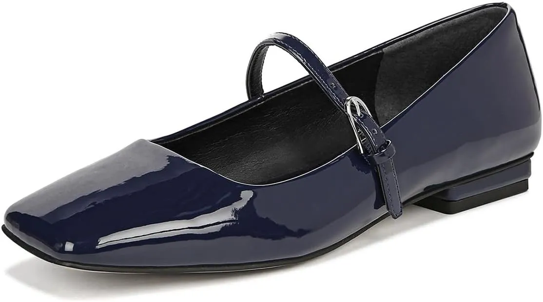 Milooey shoes Women's Closed Square Toe Mary Jane Flats Chunky Low Heels Adjustable Buckled Elegant Prom Party Formal Business Shoe Size 4-16 US