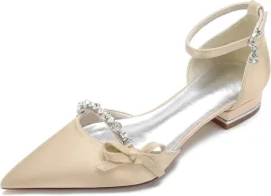 Minishion Elegant Dress Flats for Women Ankle Strap Almond Toe Wedding Evening Shoes with Knot BR163