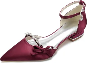 Minishion Elegant Dress Flats for Women Ankle Strap Almond Toe Wedding Evening Shoes with Knot BR163