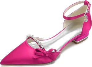 Minishion Elegant Dress Flats for Women Ankle Strap Almond Toe Wedding Evening Shoes with Knot BR163