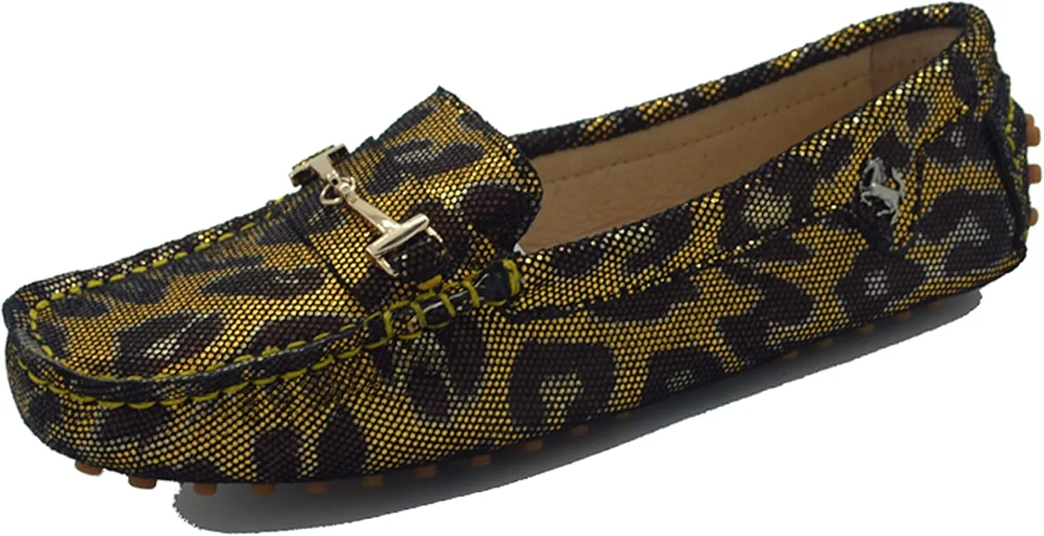 Minishion Loafers for Women Metallic Buckle Driving Shoes YB96015