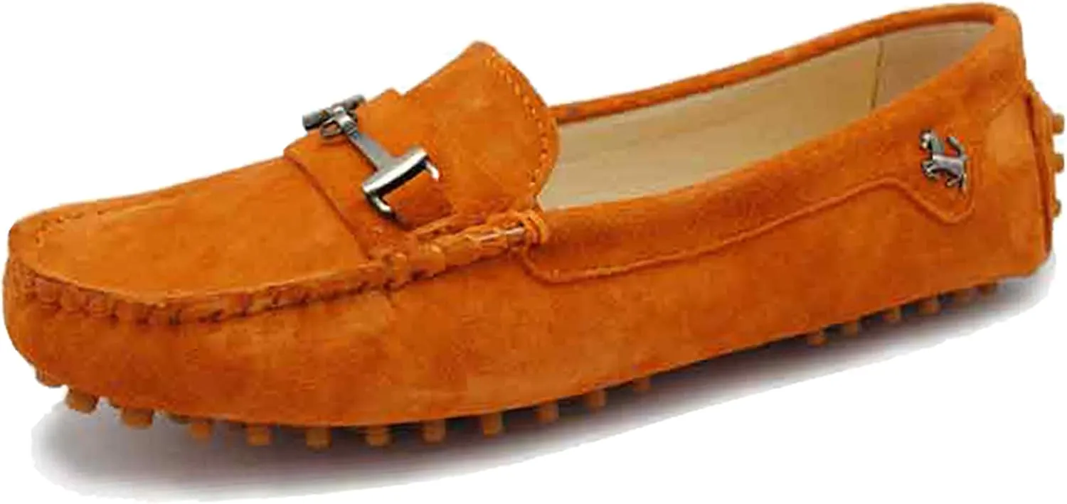 Minishion Loafers for Women Metallic Buckle Driving Shoes YB96015