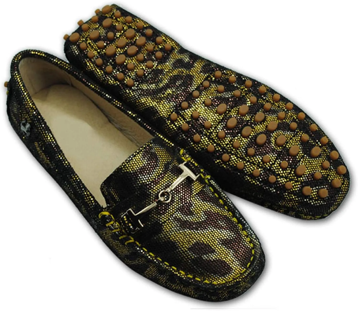 Minishion Loafers for Women Metallic Buckle Driving Shoes YB96015