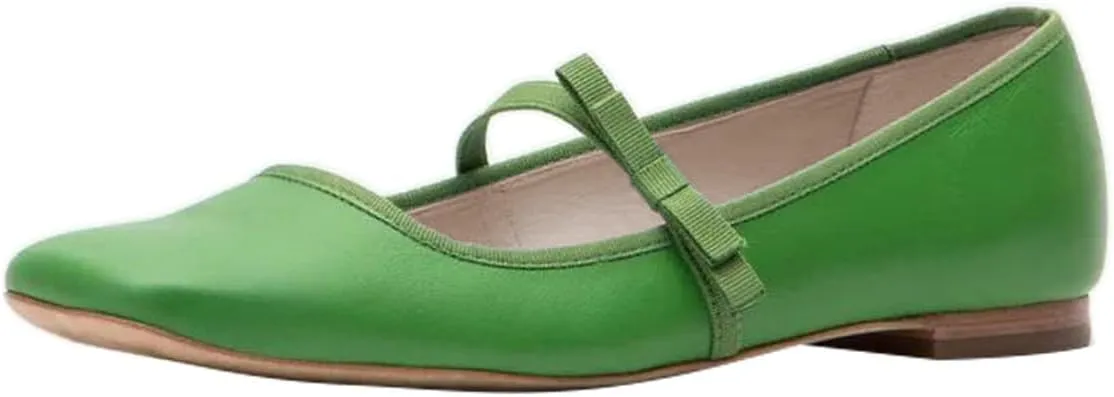 miss left Women Lovely Single Elastic Strap Flat Mary Janes Square Toe Comfortable Office Party Dress Shoes Size 4-16 US