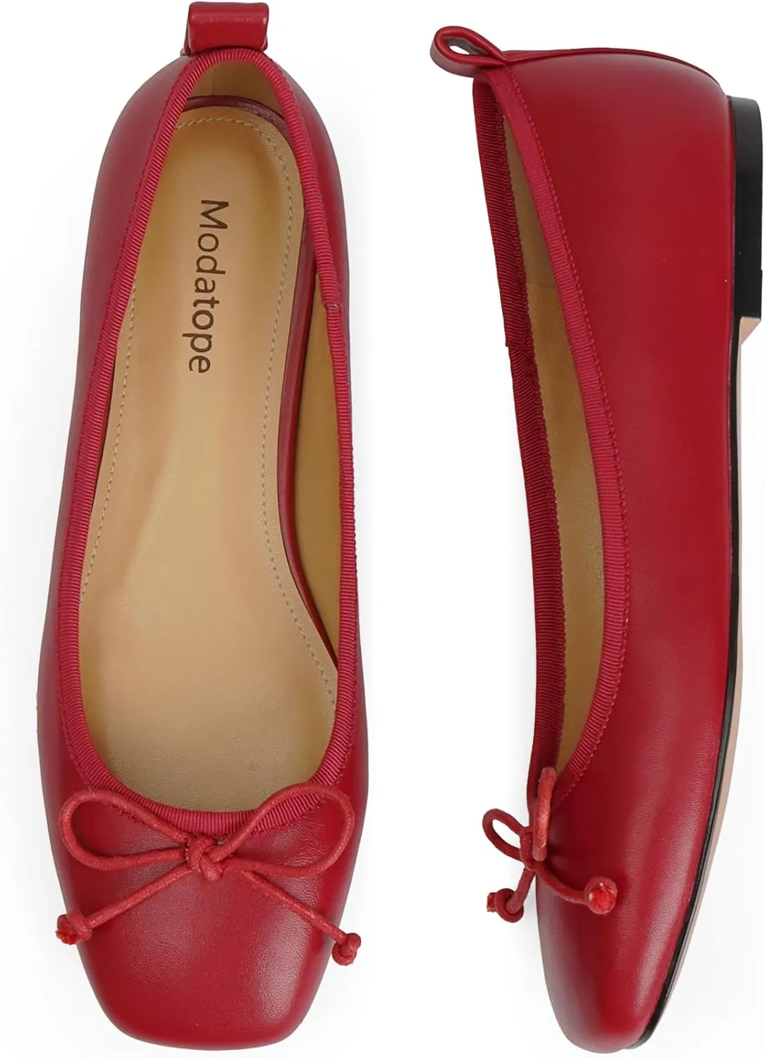 Modatope Ballet Flats with Bow Ballerina Closed Square Toe Slip on Bowknot Flats Shoes for Women Dressy