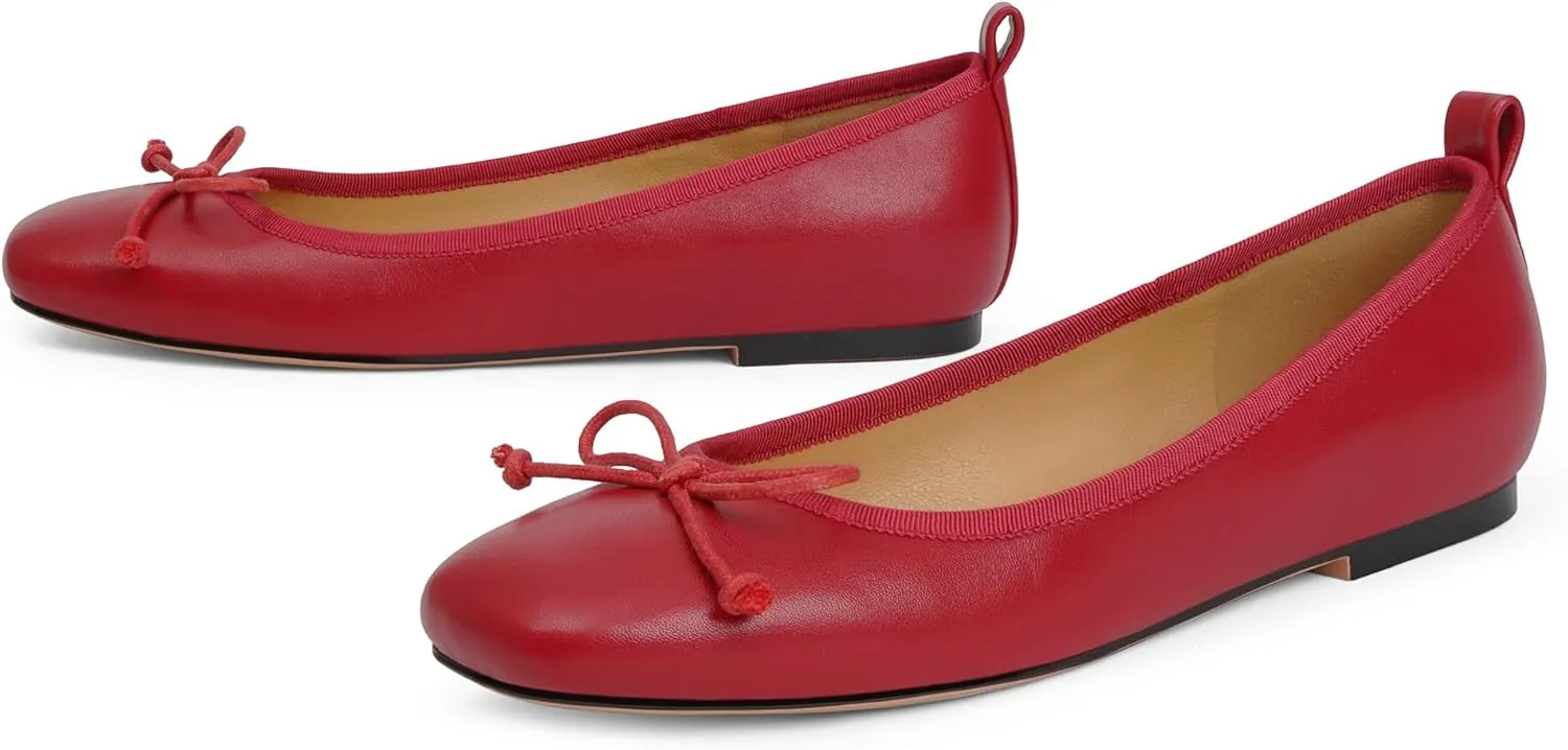 Modatope Ballet Flats with Bow Ballerina Closed Square Toe Slip on Bowknot Flats Shoes for Women Dressy
