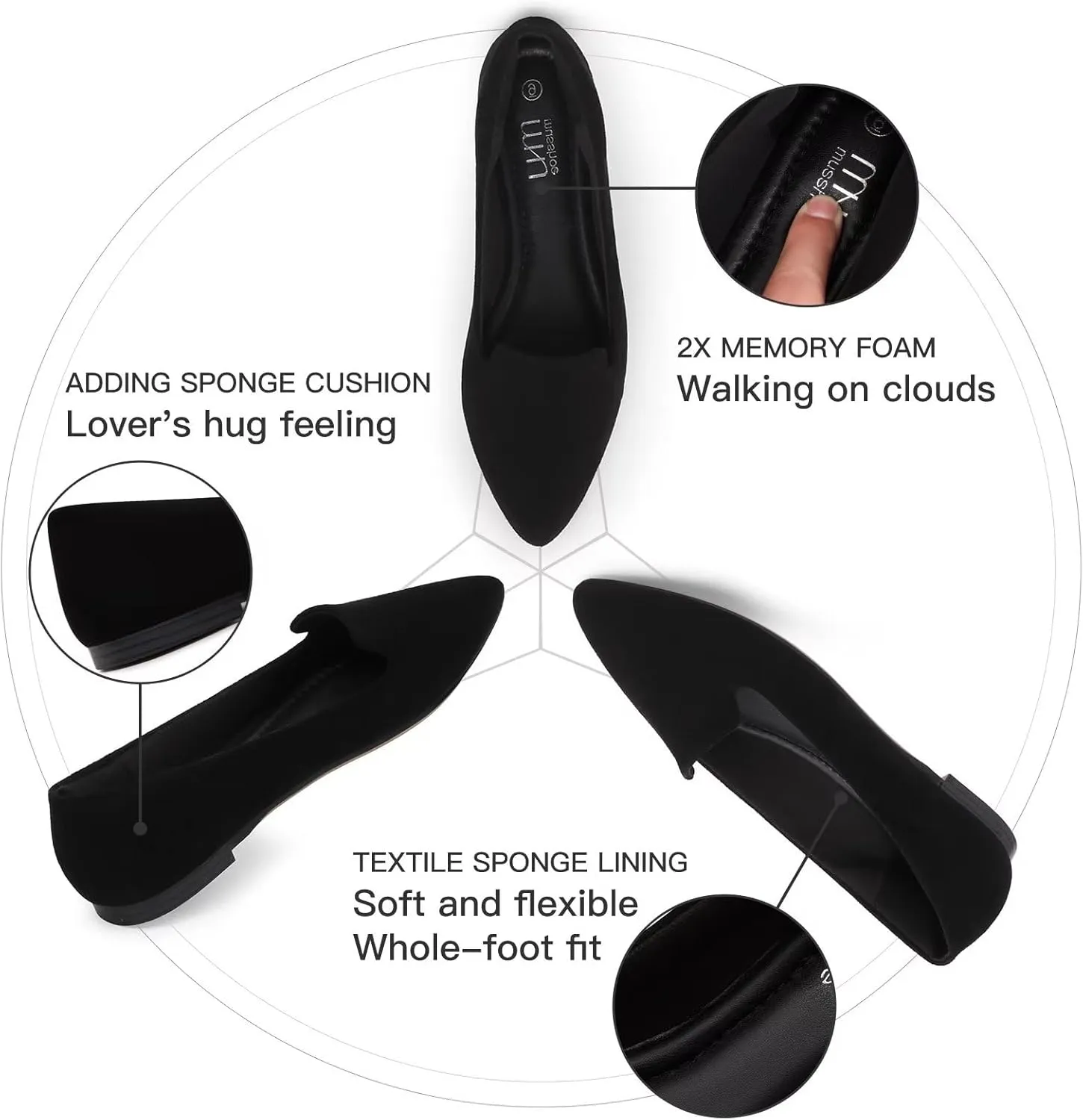 MUSSHOE Flats for Women Dressy Comfortable Ballerina Flats Pointed Toe Slip-on Casual Business Shoes Work Shoes for Women