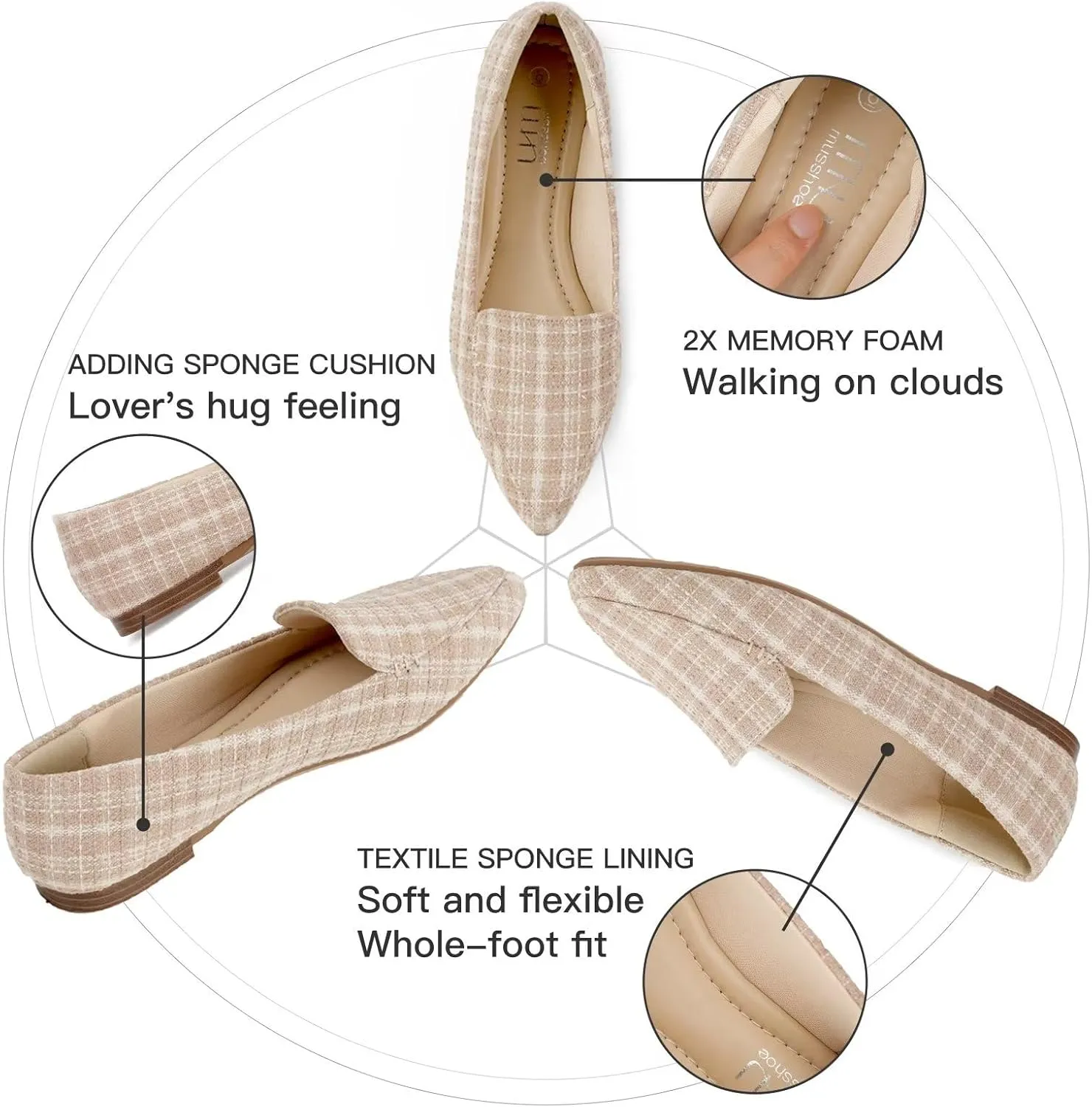 MUSSHOE Loafers for Women Comfortable Pointed Toe Memory Foam Women's Loafers