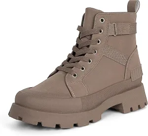 MUSSHOE Womens Combat Boots Fashion Ankle Boots for Women Lace up Heel Lug Sole