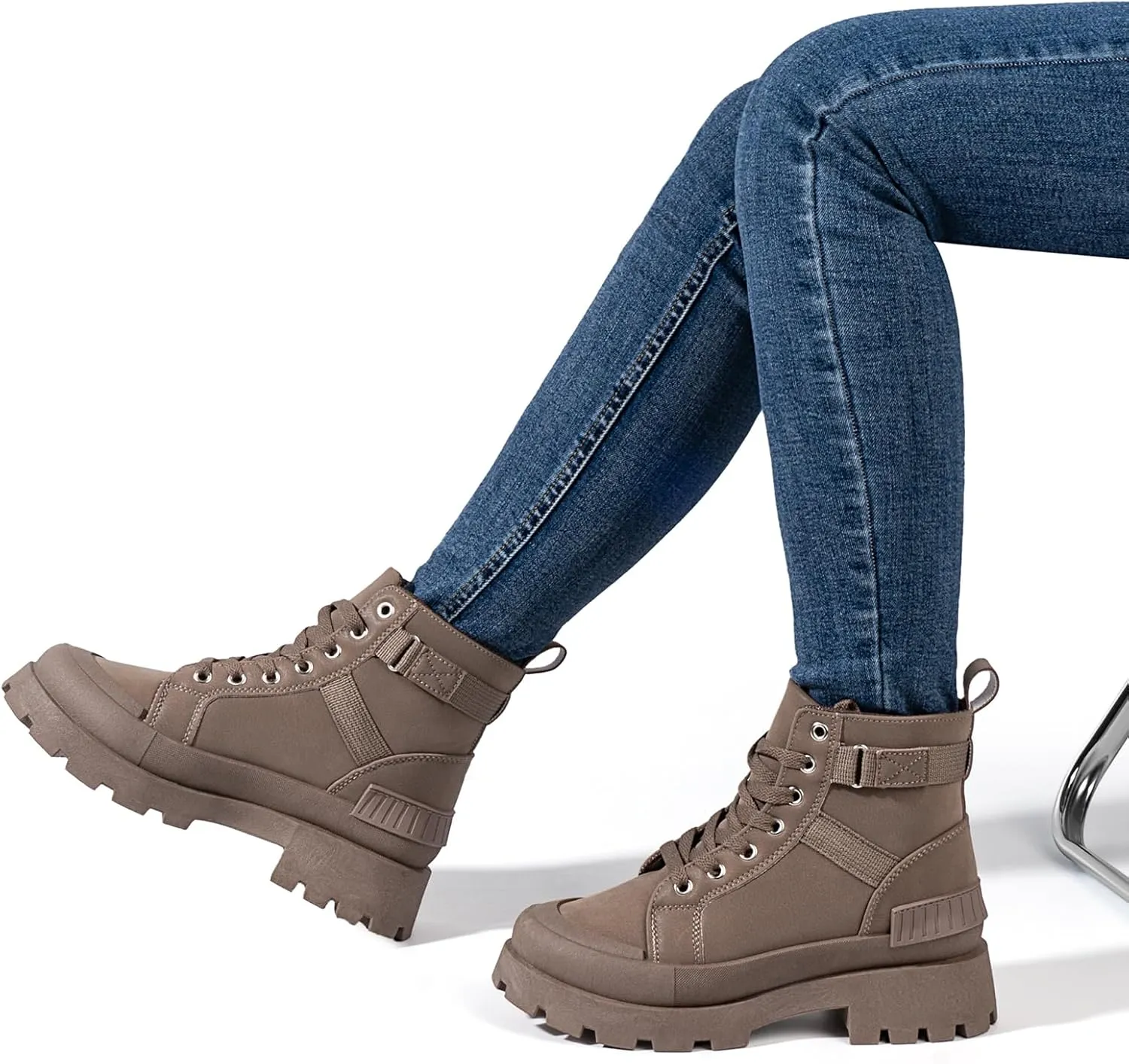 MUSSHOE Womens Combat Boots Fashion Ankle Boots for Women Lace up Heel Lug Sole