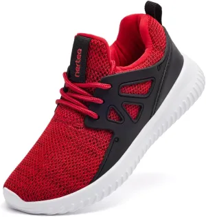 nerteo Kids Sneakers for Boys Girls Running Tennis Shoes Sport Athletic Walking Shoes Black/Red Size 3.5 US Big Kid