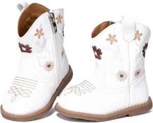 Newsonet Baby Cowboy Cowgirl Boots Western First Walker Shoes Boys Girls Round Toe Boots Winter All Seasons 6-24 Months Infant Toddler