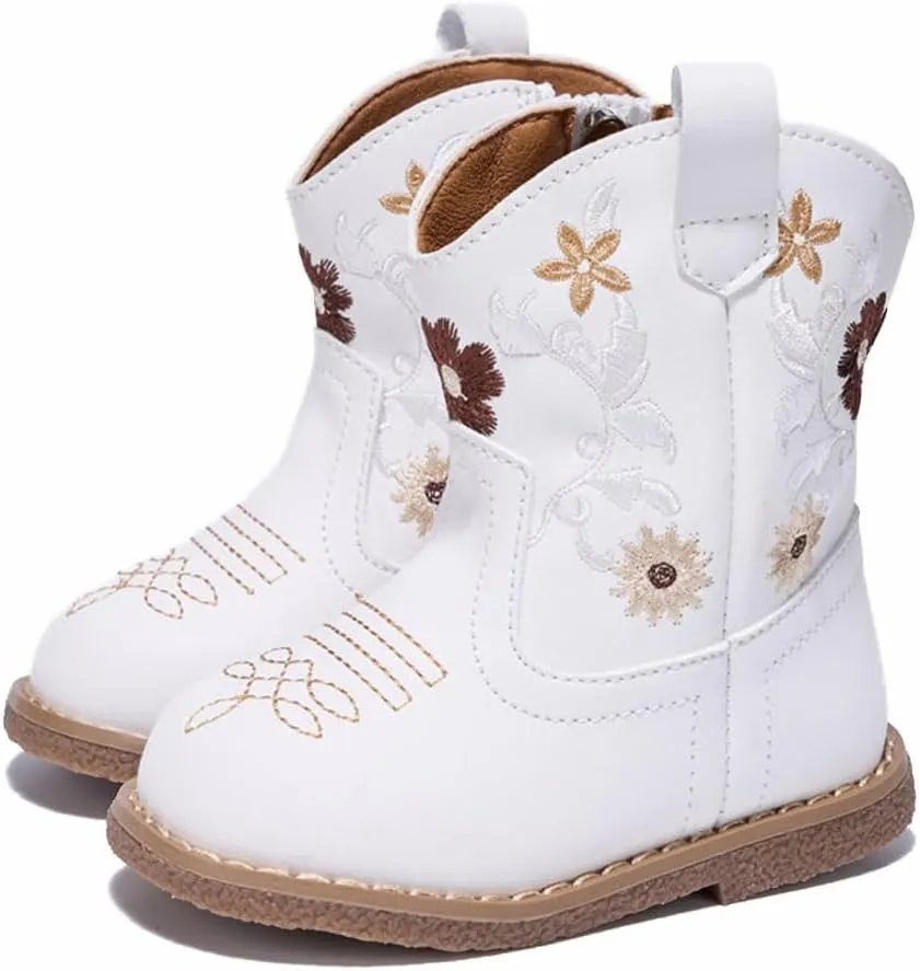 Newsonet Baby Cowboy Cowgirl Boots Western First Walker Shoes Boys Girls Round Toe Boots Winter All Seasons 6-24 Months Infant Toddler