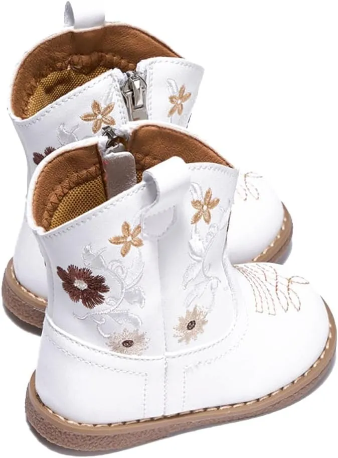 Newsonet Baby Cowboy Cowgirl Boots Western First Walker Shoes Boys Girls Round Toe Boots Winter All Seasons 6-24 Months Infant Toddler