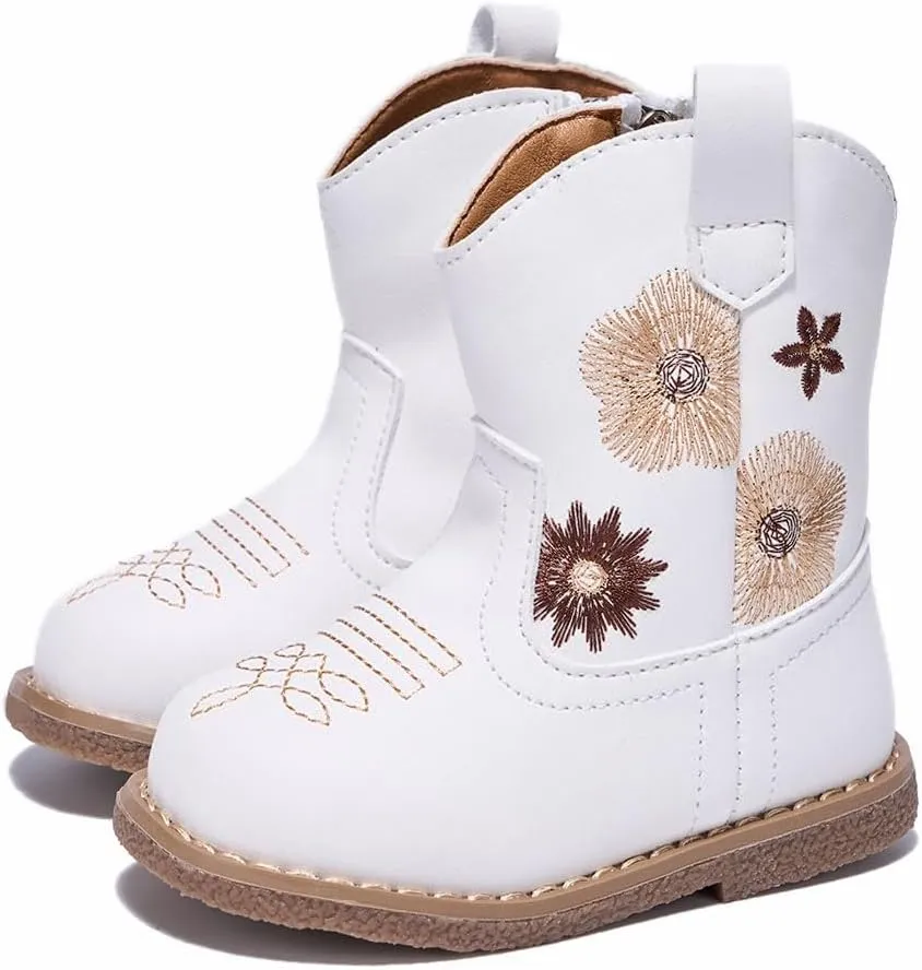 Newsonet Baby Cowboy Cowgirl Boots Western First Walker Shoes Boys Girls Round Toe Boots Winter All Seasons 6-24 Months Infant Toddler