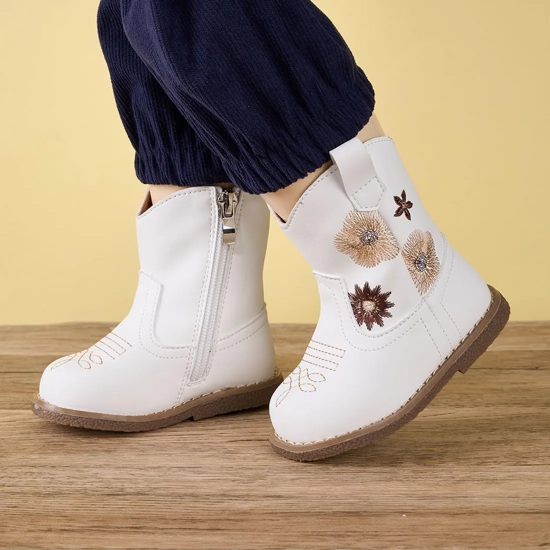 Newsonet Baby Cowboy Cowgirl Boots Western First Walker Shoes Boys Girls Round Toe Boots Winter All Seasons 6-24 Months Infant Toddler