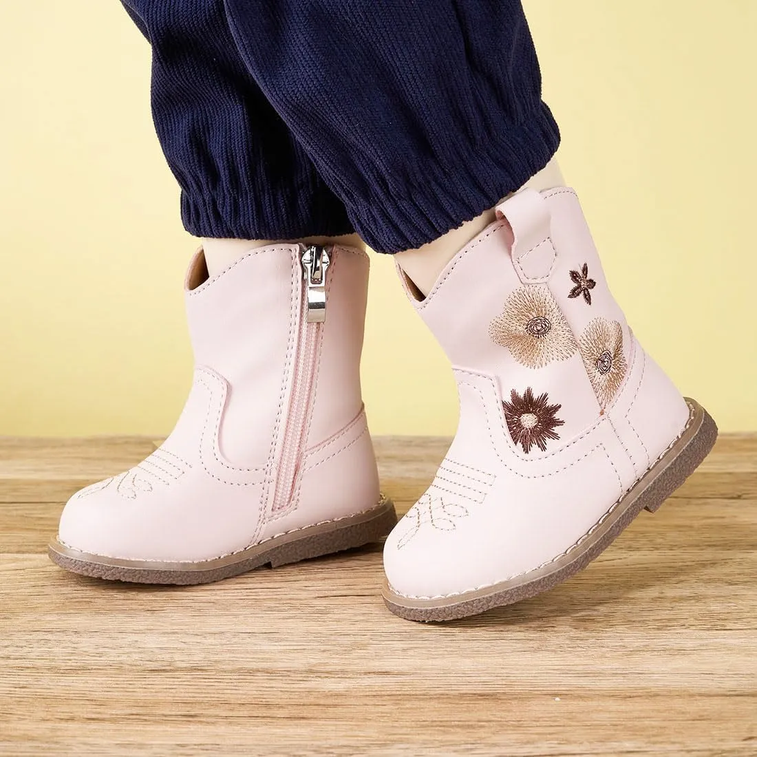 Newsonet Baby Cowboy Cowgirl Boots Western First Walker Shoes Boys Girls Round Toe Boots Winter All Seasons 6-24 Months Infant Toddler