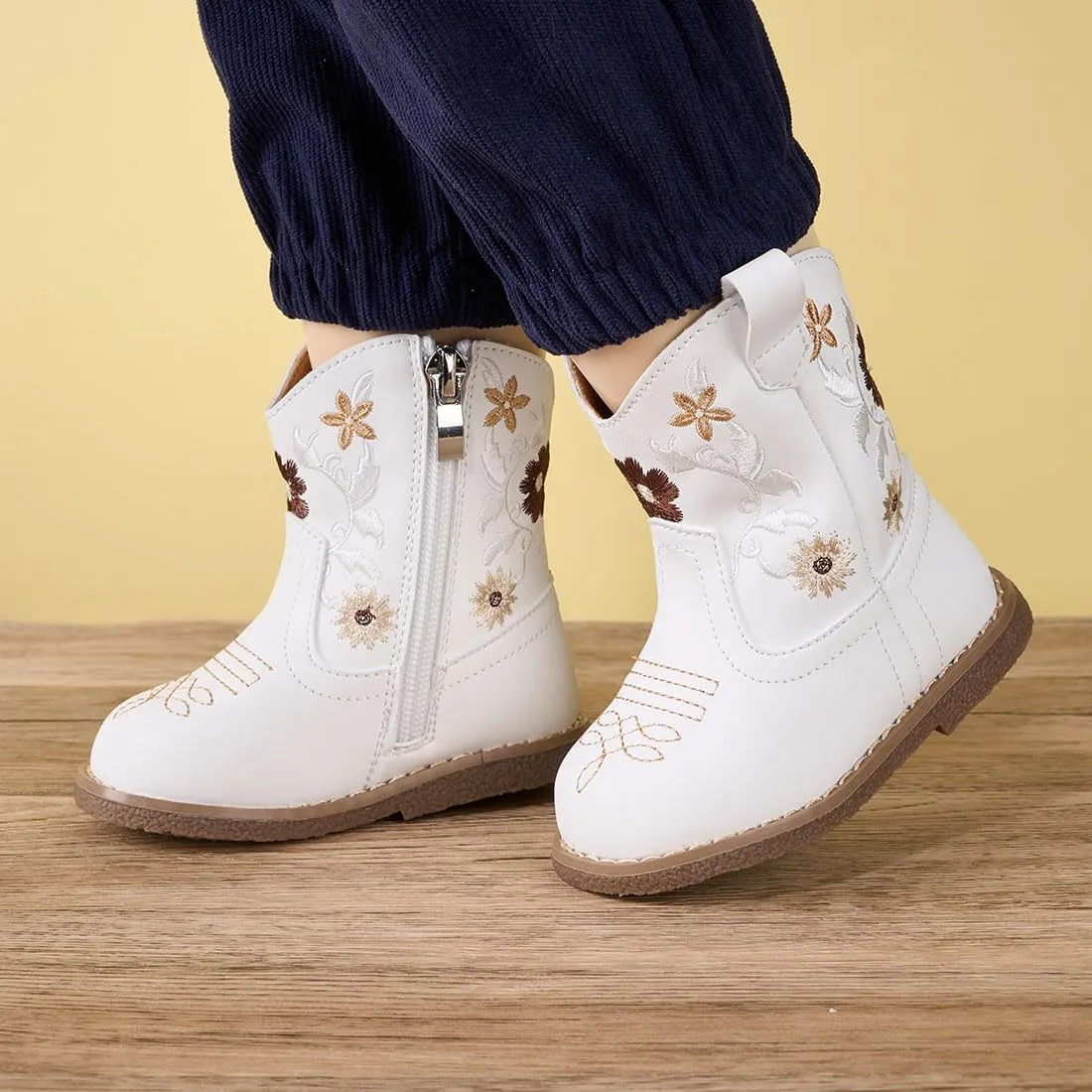 Newsonet Baby Cowboy Cowgirl Boots Western First Walker Shoes Boys Girls Round Toe Boots Winter All Seasons 6-24 Months Infant Toddler