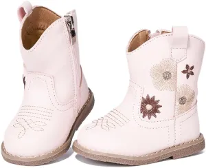 Newsonet Baby Cowboy Cowgirl Boots Western First Walker Shoes Boys Girls Round Toe Boots Winter All Seasons 6-24 Months Infant Toddler