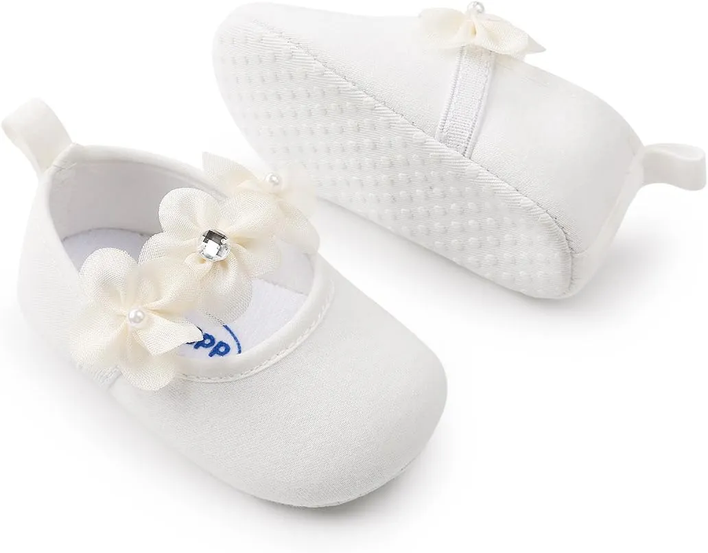 Ohwawadi Infant Baby Girl Shoes Baby Mary Jane Flats Princess Wedding Dress Shoes Crib Shoe for Newborns, Infants, Babies, and Toddlers