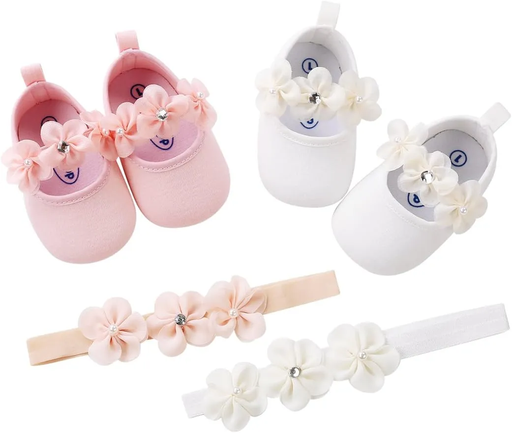 Ohwawadi Infant Baby Girl Shoes Baby Mary Jane Flats Princess Wedding Dress Shoes Crib Shoe for Newborns, Infants, Babies, and Toddlers
