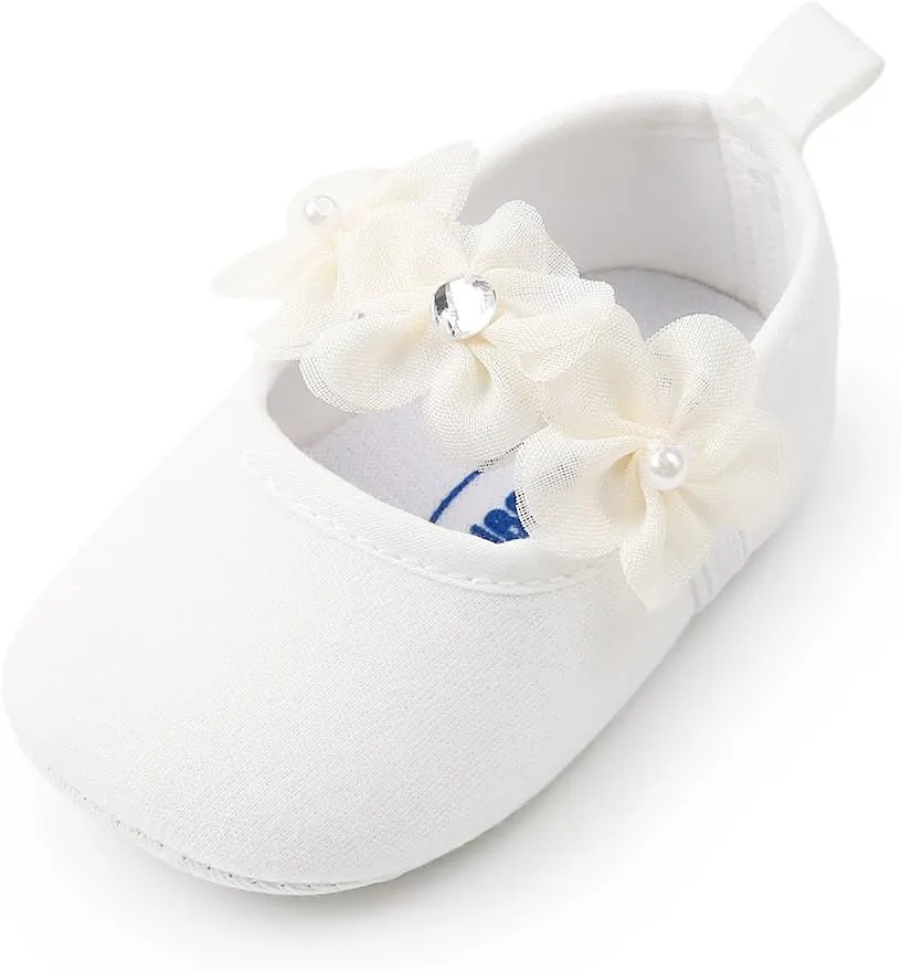 Ohwawadi Infant Baby Girl Shoes Baby Mary Jane Flats Princess Wedding Dress Shoes Crib Shoe for Newborns, Infants, Babies, and Toddlers
